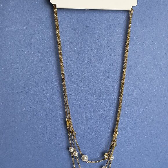 Multi Strand Faux Pearl Gold Tone Layered Necklace Lobster Claw Clasp Casual - Picture 4 of 6